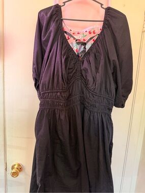 Old Navy Black Midi Dress with Cherry Lined V-Neck